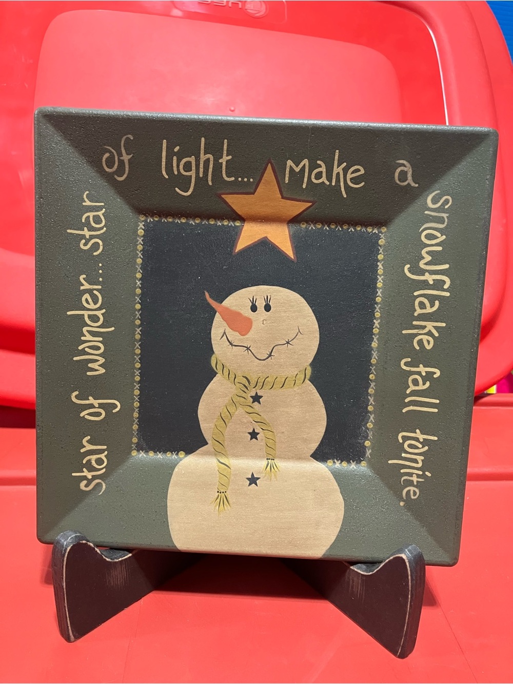 Festive Snowman Decorative Tray - Olive Green & Cream Holiday Accent